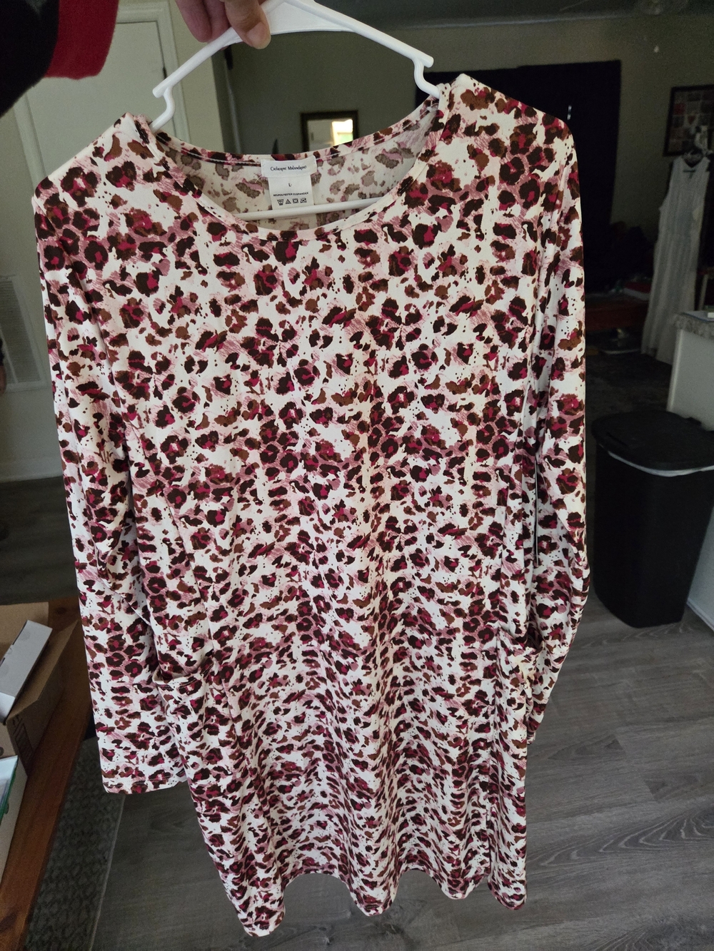 Catherine Malandrino Cream Tunic with Burgundy and Brown Leopard Spots
